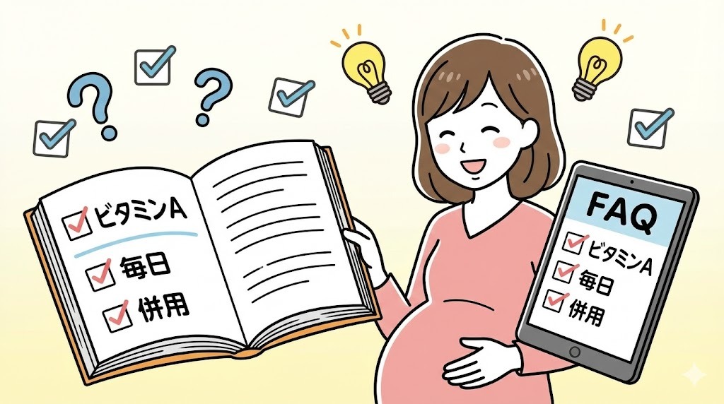 「ビタミンAを摂りすぎてしまったかも」「毎日食べていい?」「他のサプリと併用は?」など、妊婦さんが抱えがちな疑問や不安をQ&Aで解消します。