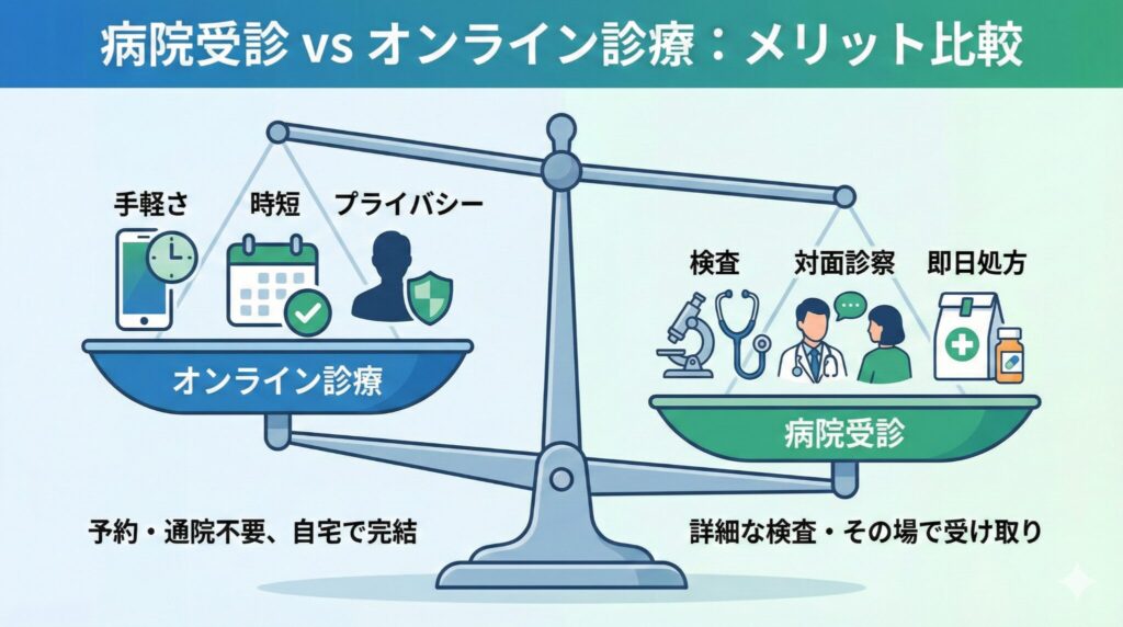 オンラインピル(オンライン診療)と個人輸入代行サイトの安全性比較図解