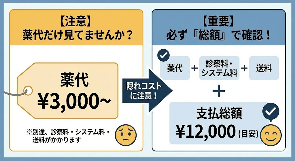 「総額」が表示されているか(隠れコストに注意)支払総額がいくらになるかに注目しましょう。