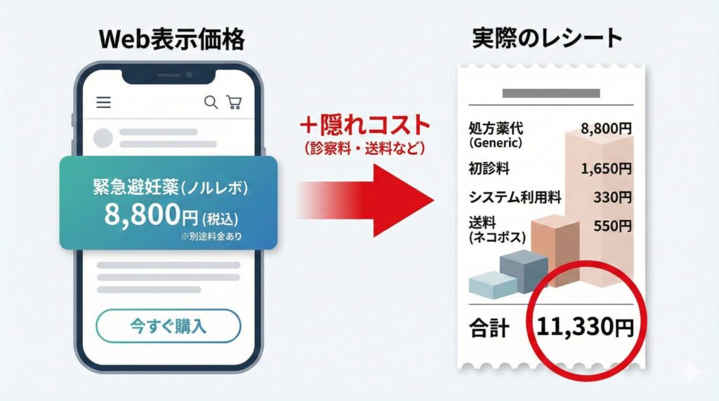 ノルレボ処方の値段内訳図解:薬代だけでなく診察料や送料を含めた支払い総額シミュレーション