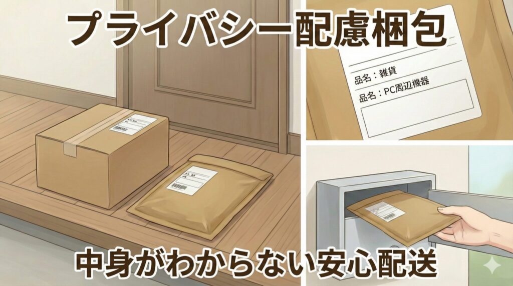 オンラインピルのプライバシー配慮梱包・配送イメージ