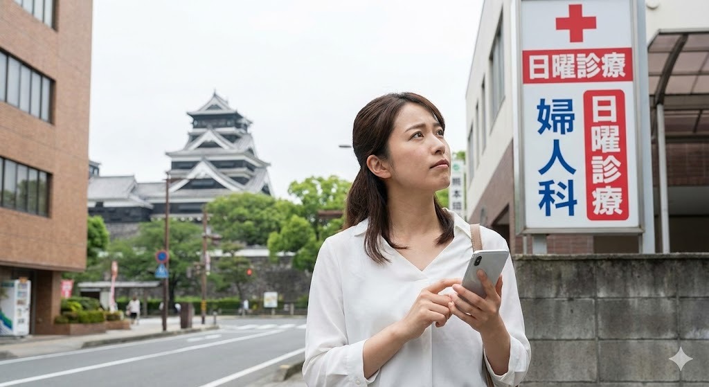 【日曜診療】熊本市内で今日すぐにアフターピルが貰える病院を探している不安げな女性の画像