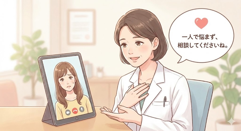 アフターピル服用後の「気になる不安」を専門家が解消が解消しているオンライン診療の風景イメージ