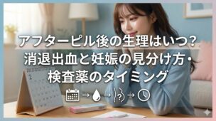 アフターピル服用後の生理時期や消退出血、妊娠検査薬のタイミングを解説するイメージ画像