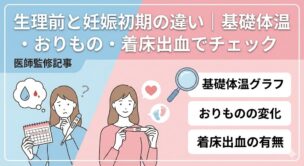 生理前と妊娠初期の違いを、基礎体温・おりもの・着床出血の3つの視点で比較した医師監修の解説イラスト