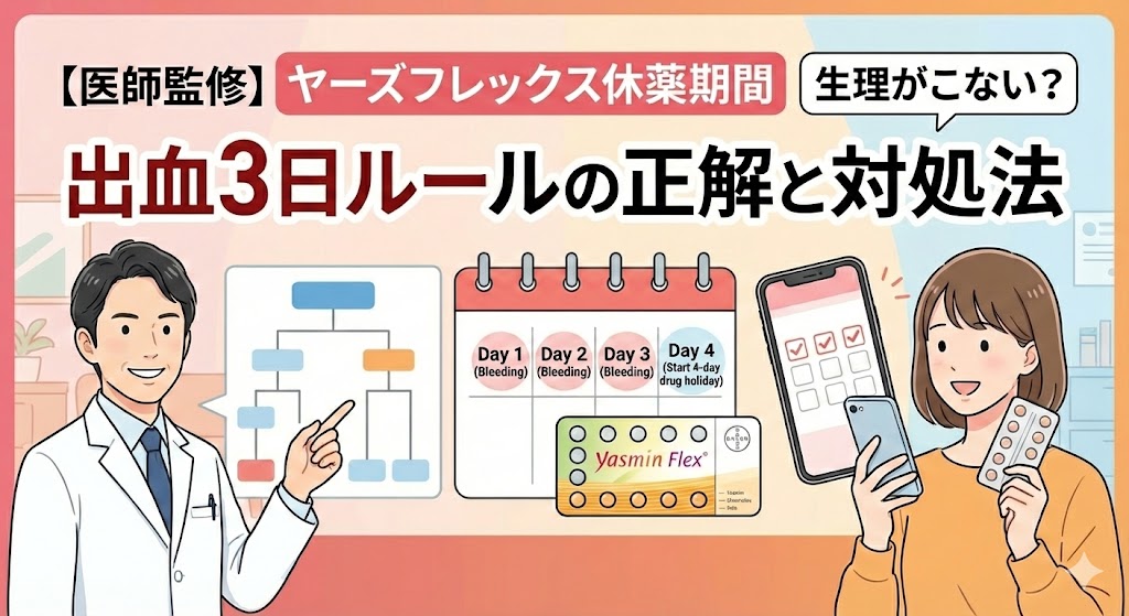 【医師監修】ヤーズフレックス休薬期間に生理がこない？出血3日ルールの正解と対処法