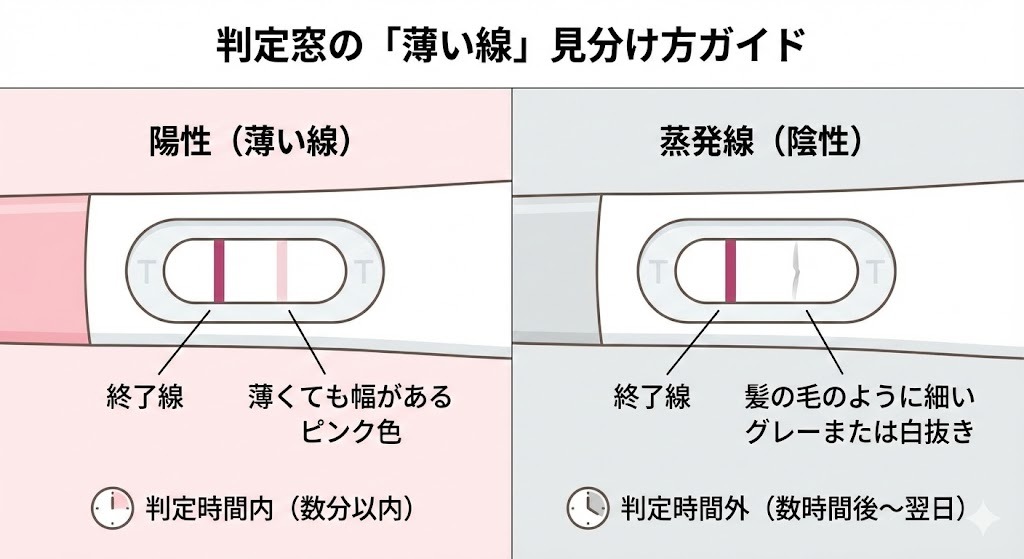 妊娠検査薬のフライング検査を考える女性のイメージ。スマートフォンとカレンダーを見ながら、生理予定日前の検査時期や薄い線、陰性から陽性への逆転を気にする様子。